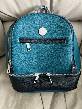 jm Teal and Black Pebbled Leather Mini Backpack